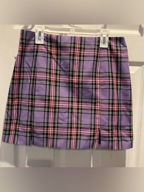 SHEIN Purple Plaid Mini Skirt with Pink Accent